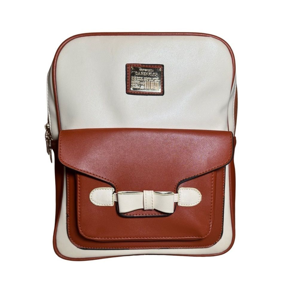 Daren Piju tan and brown backpack adjustable back straps. Italian